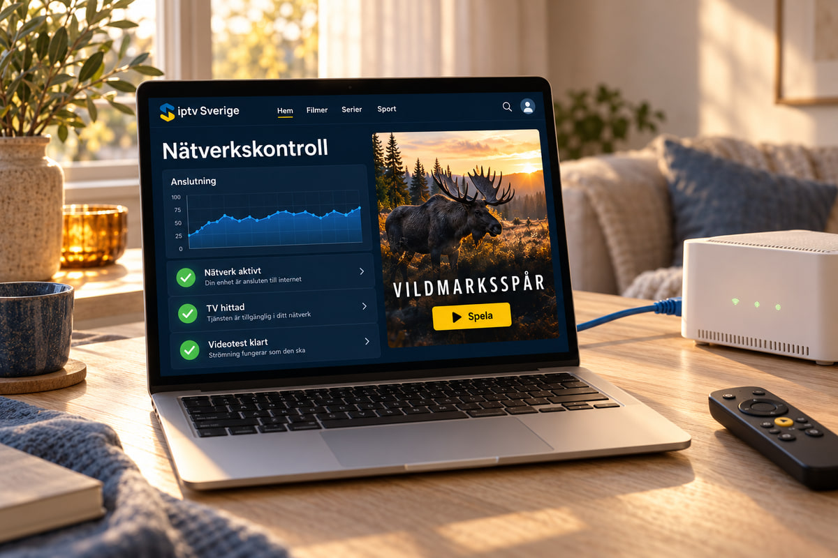 Router och laptop med en illustrerad kontroll av hemnätverket.